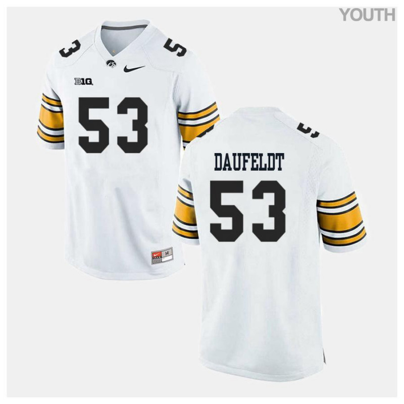 Youth Iowa Hawkeyes NCAA #53 Spencer Daufeldt White Authentic Nike Alumni Stitched College Football Jersey JS34A35IY